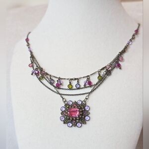 Sorrelli Retired - Multi-Strand Crystal Necklace – Pink & Lavender Vintage Style